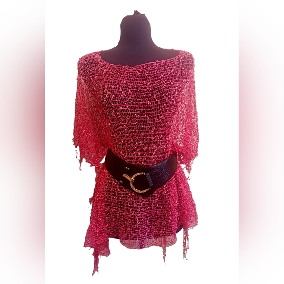 Hot Pink Mesh Poncho One Size - Picture 3 of 7